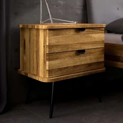 Wohnen Loft Möbel|Industrial Möbel*Wildeiche Nachtkommode mit hohen Stahlbeinen - Casarius