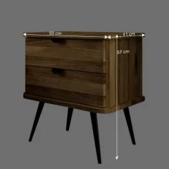 Wohnen Loft Möbel|Industrial Möbel*Wildeiche Nachtkommode mit hohen Stahlbeinen - Casarius