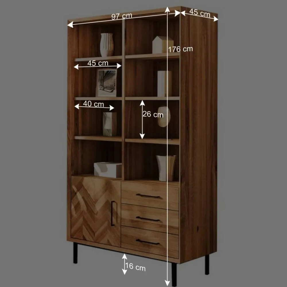 Wohnen Skandinavische Möbel|Wohnzimmer-Regale*Wildeiche Regal mit Tür & drei Schubladen - Kerfa