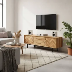 Wohnen Tv & Hifi-Möbel|Tv & Hifi-Möbel*Wildeiche TV Lowboard mit Fischgrät Design - Kerfa