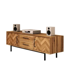 Wohnen Tv & Hifi-Möbel|Tv & Hifi-Möbel*Wildeiche TV Lowboard mit Fischgrät Design - Kerfa