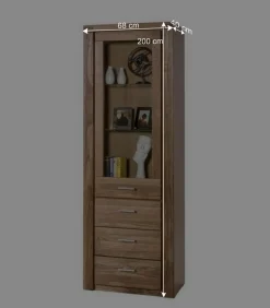 Wohnen Wildeiche Vitrinenschrank mit 3 Schubladen - Maila