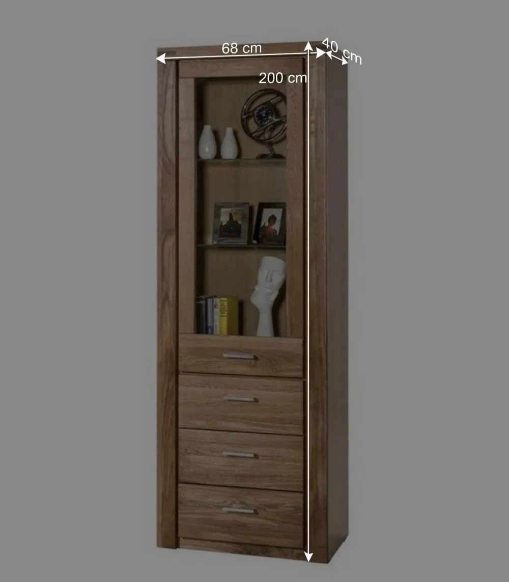 Wohnen Wildeiche Vitrinenschrank mit 3 Schubladen - Maila