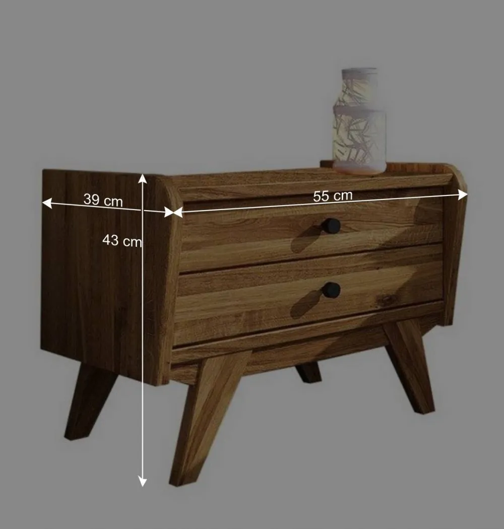Wohnen Wildeichebett 210cm lang & Nachtkommoden - Hardus (dreiteilig)