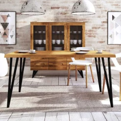 Wohnen Massivholzmöbel|Küchentische*Wildeichetisch mit Baumkante & Stahlbeinen - Mandirov