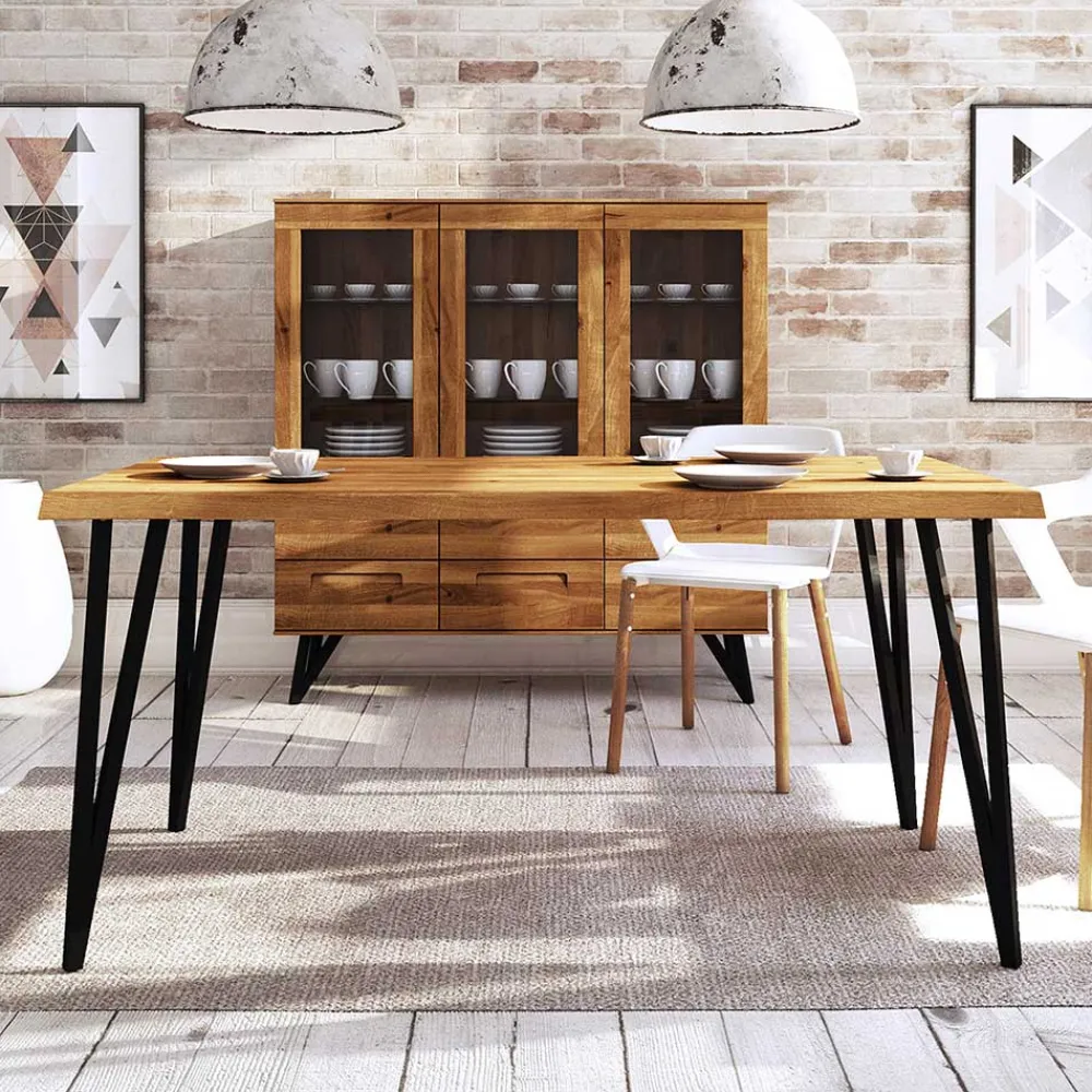 Wohnen Massivholzmöbel|Küchentische*Wildeichetisch mit Baumkante & Stahlbeinen - Mandirov