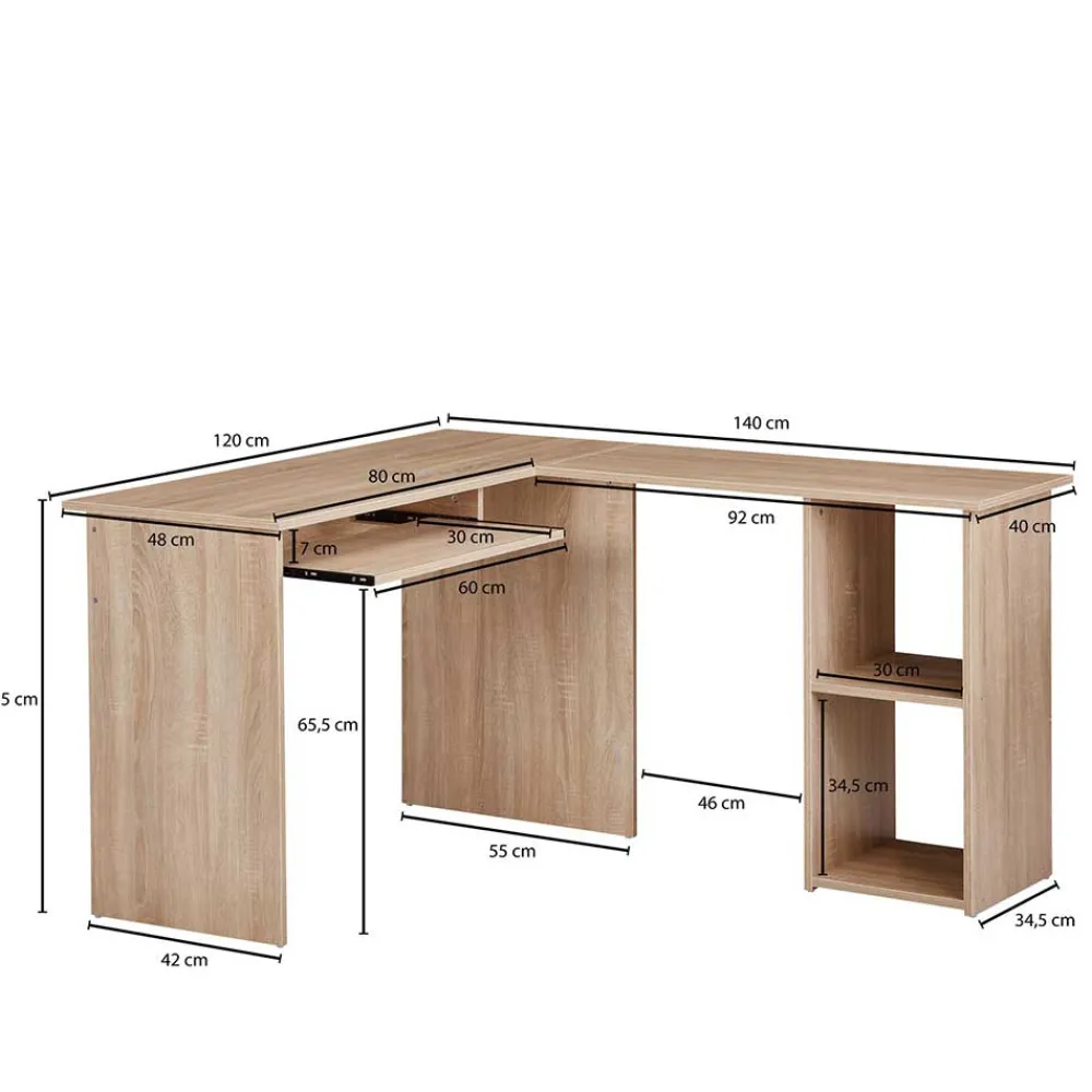 Wohnen Winkelschreibtisch in Sonoma-Eiche - Mavricara