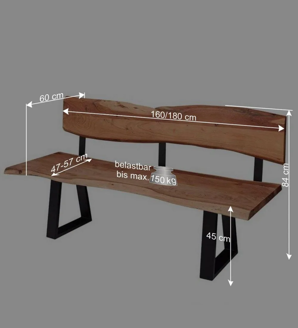 Wohnen Küchenbänke|Esszimmerbänke*Wohnraum Baumkanten Bank mit Rückenlehne - Lussina