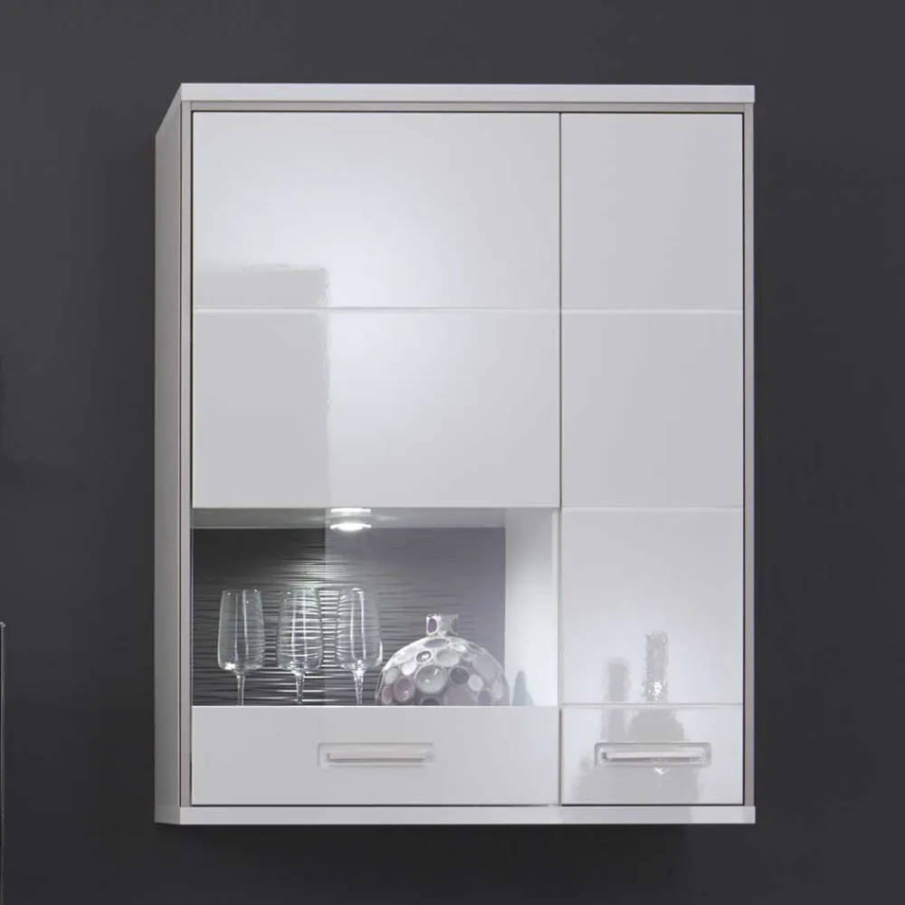 Wohnen Wohnwand Hängevitrine Tacroma in Weiß Hochglanz