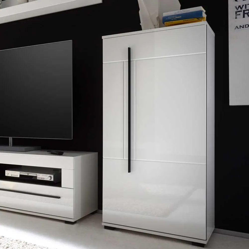 Wohnen Vitrinen|Wohnzimmer-Vitrinen*Wohnwand Seitenschrank Jetongos in Weiß Hochglanz