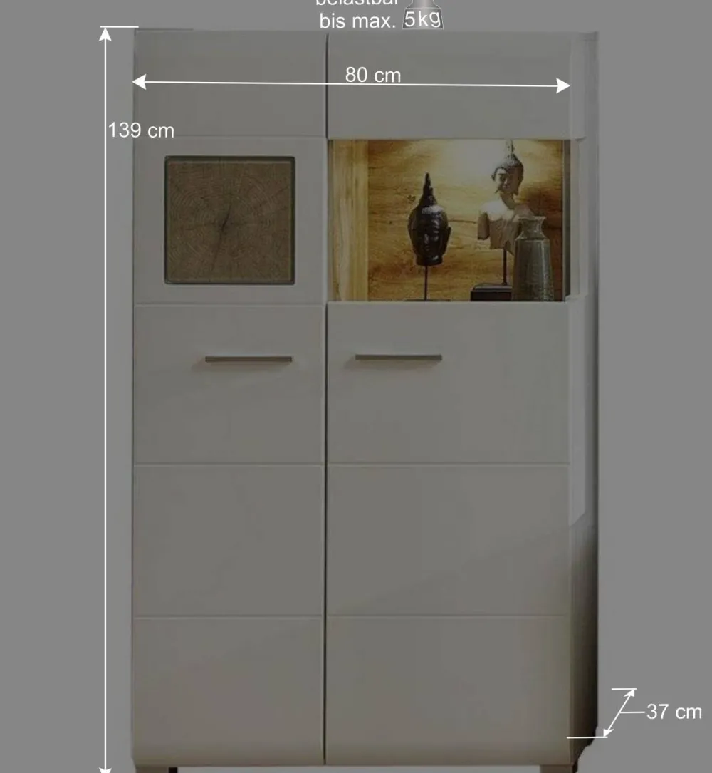 Wohnen Sideboards & Kommoden|Sideboards & Kommoden*Wohnwand Vitrine in Weiß Eiche - Lisepio