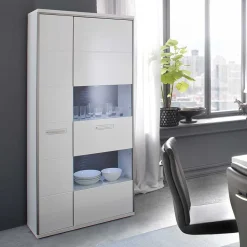 Wohnen Vitrinen|Wohnzimmer-Vitrinen*Wohnwand Vitrine Tacroma in Hochglanz Weiß