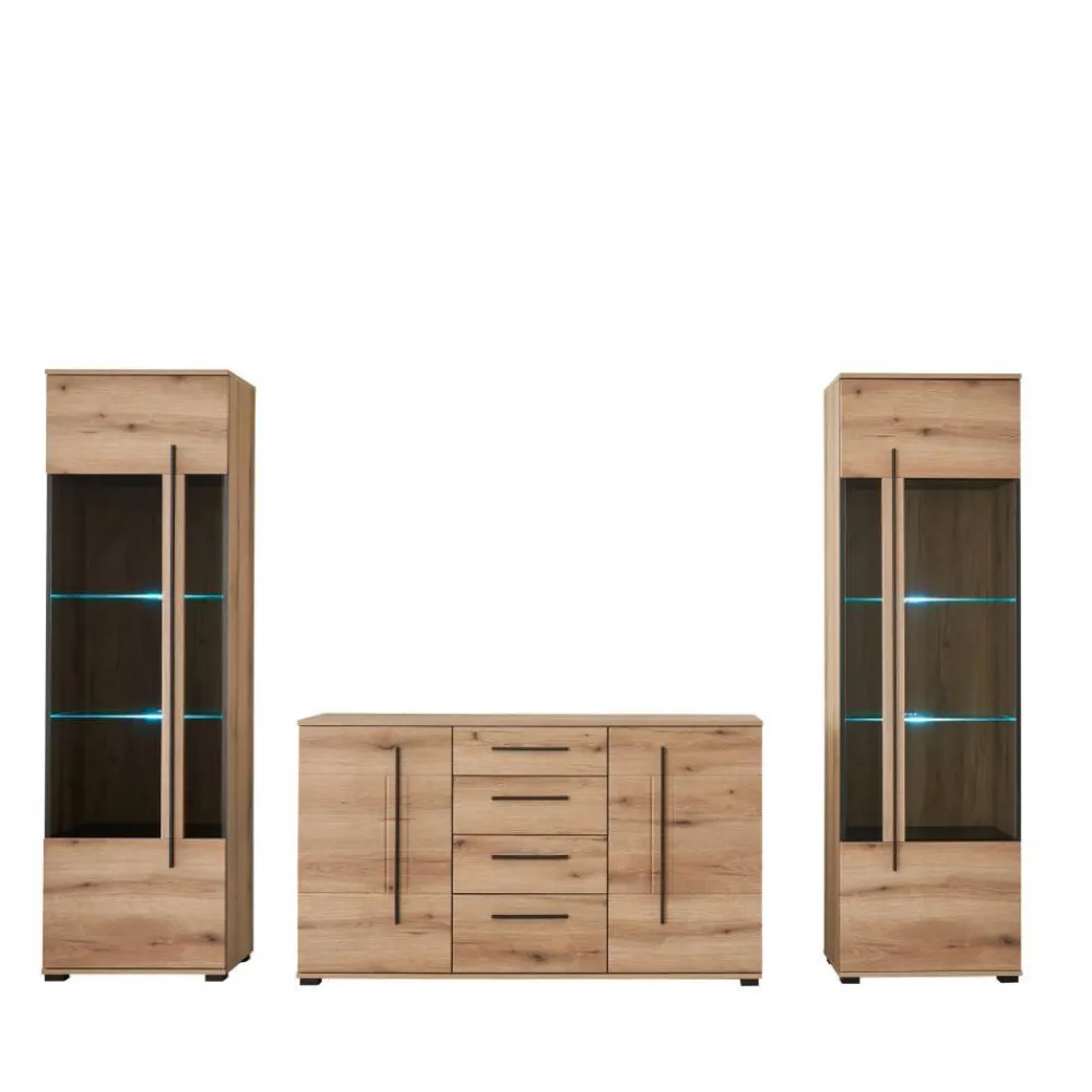 Wohnen Wohnzimmerschränke|Wohnwände*Wohnzimmer Anbauwand in Eiche - Brocus (dreiteilig)