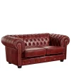 Wohnen Chesterfield Möbel*Wohnzimmer Couch in Dunkelrot Leder - Tuguda
