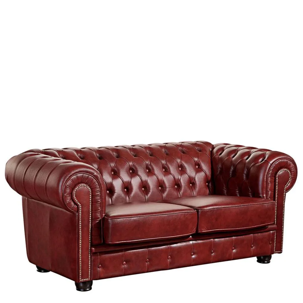 Wohnen Chesterfield Möbel*Wohnzimmer Couch in Dunkelrot Leder - Tuguda