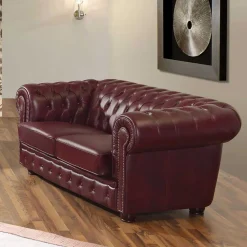 Wohnen Chesterfield Möbel*Wohnzimmer Couch in Dunkelrot Leder - Tuguda