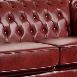 Wohnen Chesterfield Möbel*Wohnzimmer Couch in Dunkelrot Leder - Tuguda