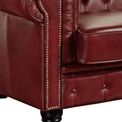 Wohnen Chesterfield Möbel*Wohnzimmer Couch in Dunkelrot Leder - Tuguda