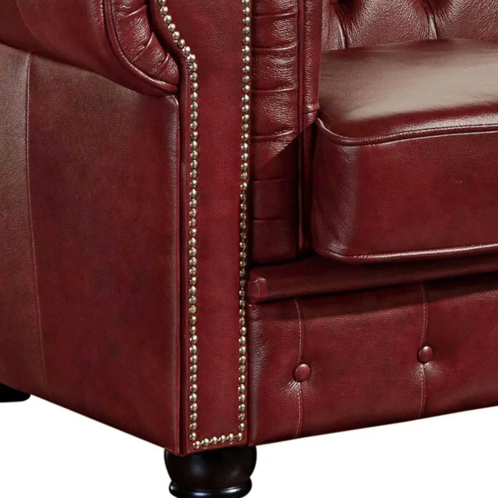 Wohnen Chesterfield Möbel*Wohnzimmer Couch in Dunkelrot Leder - Tuguda