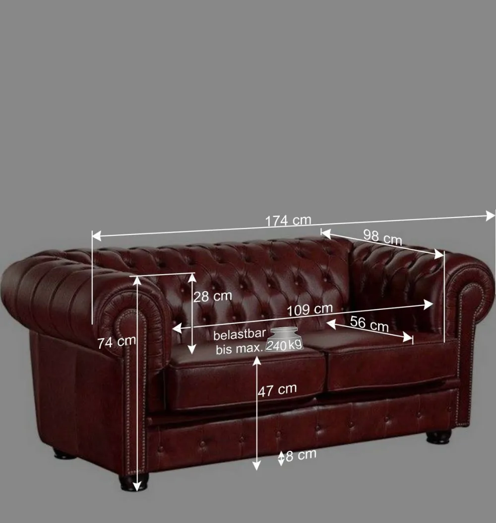 Wohnen Chesterfield Möbel*Wohnzimmer Couch in Dunkelrot Leder - Tuguda