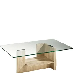 Wohnen Wohnzimmer Glastisch auf Säulengestell mit Ablage - Durense