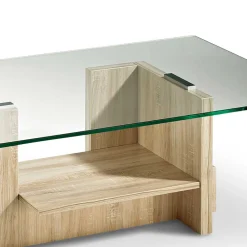 Wohnen Wohnzimmer Glastisch auf Säulengestell mit Ablage - Durense