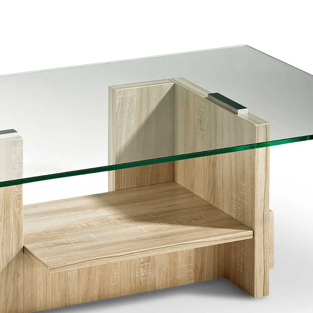 Wohnen Wohnzimmer Glastisch auf Säulengestell mit Ablage - Durense