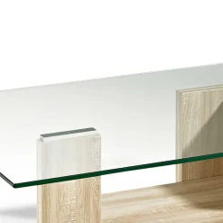 Wohnen Wohnzimmer Glastisch auf Säulengestell mit Ablage - Durense