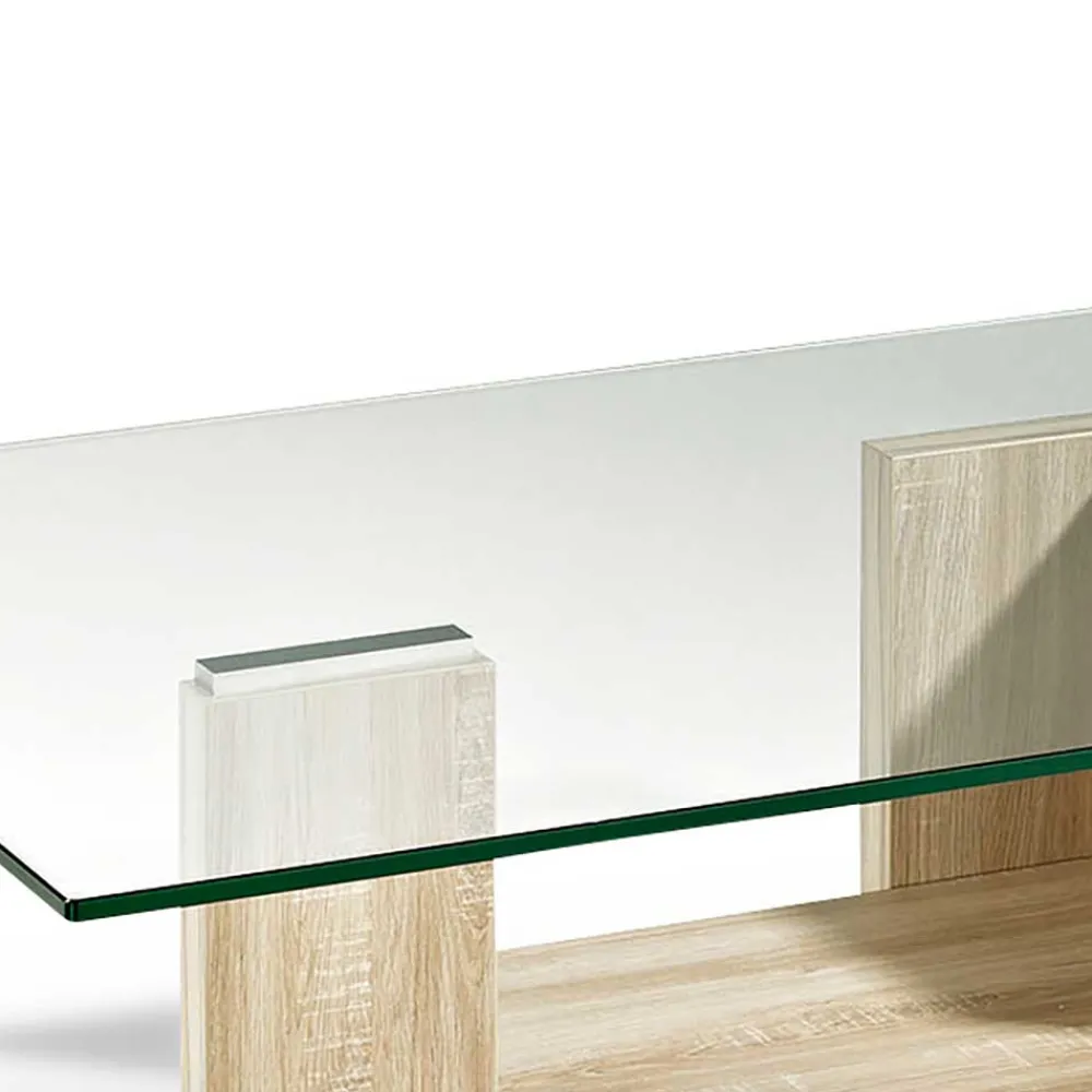 Wohnen Wohnzimmer Glastisch auf Säulengestell mit Ablage - Durense