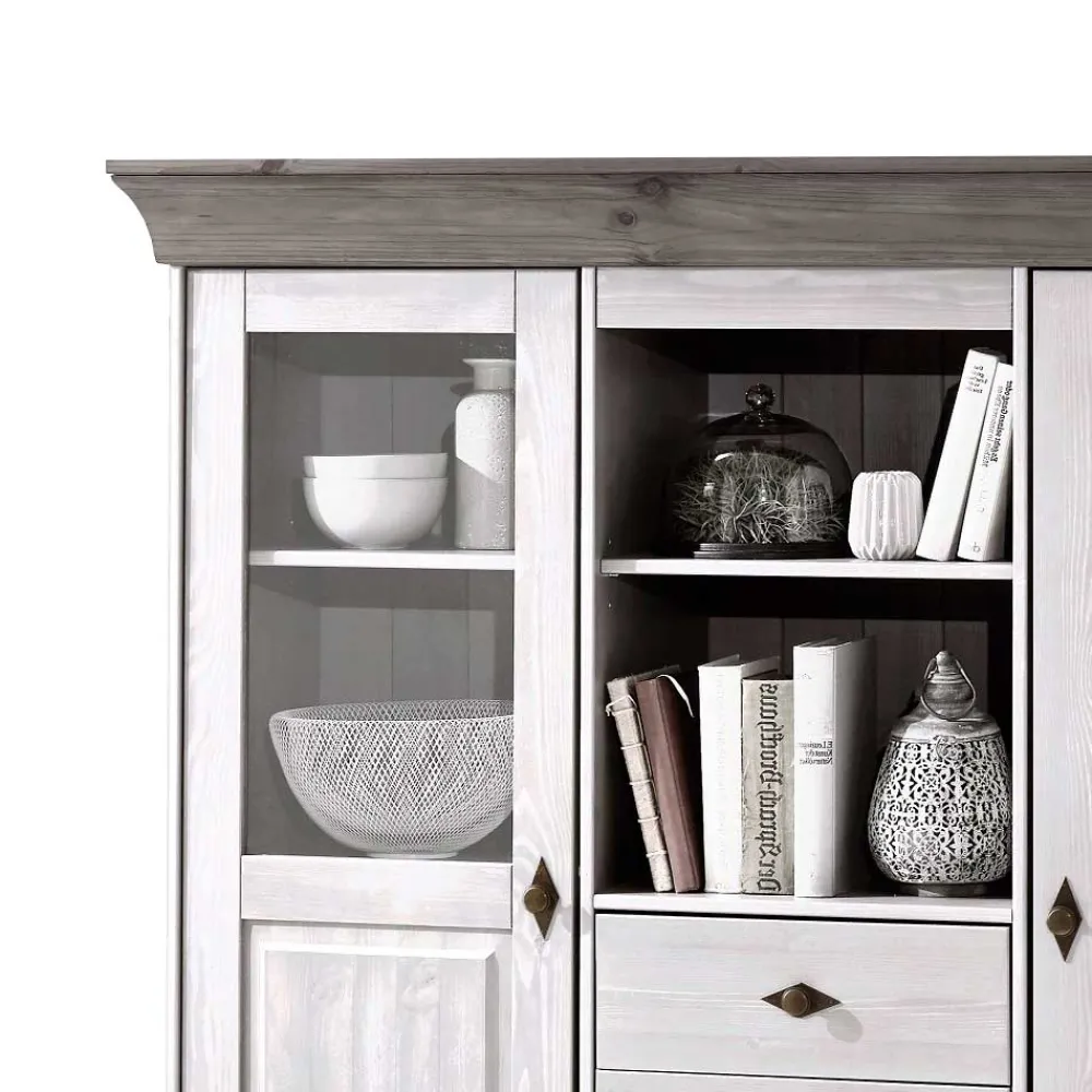 Wohnen Landhausmöbel|Sideboards & Kommoden*Wohnzimmer Highboard Mirandesca in Grau Weiß