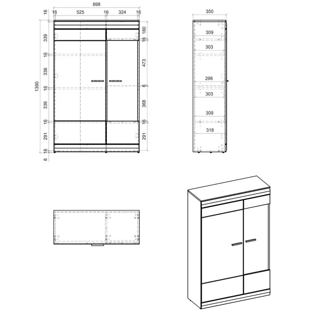 Wohnen Sideboards & Kommoden|Sideboards & Kommoden*Wohnzimmer Highboard mit Glas Einsatz - Lioscas