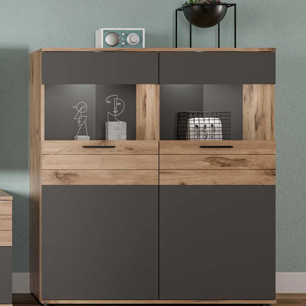 Wohnen Wohnzimmer Highboard mit Glaseinsätzen - Lucios