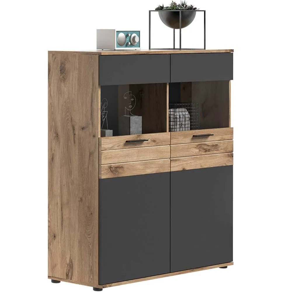 Wohnen Wohnzimmer Highboard mit Glaseinsätzen - Lucios