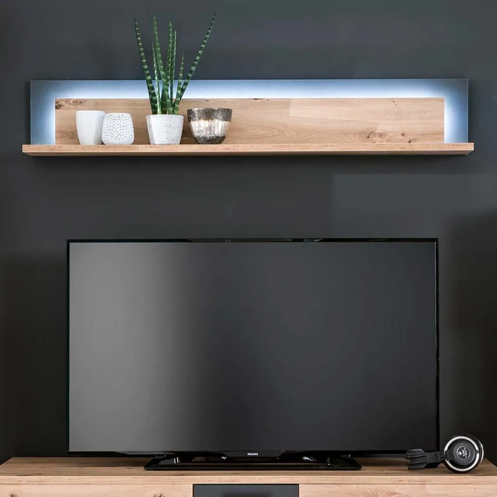 Wohnen Graue Möbel|Esszimmerregale*Wohnzimmer Hängeboard in Eichefarben & Grau - Vecenda