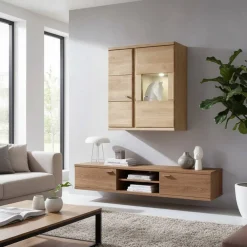 Wohnen Vitrinen|Wohnzimmer-Vitrinen*Wohnzimmer Hängevitrine Smonia aus Wildeiche Bianco