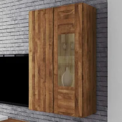 Wohnen Esszimmer-Vitrinen|Vitrinen*Wohnzimmer Hängevitrine Vaskov aus Wildeiche Massivholz
