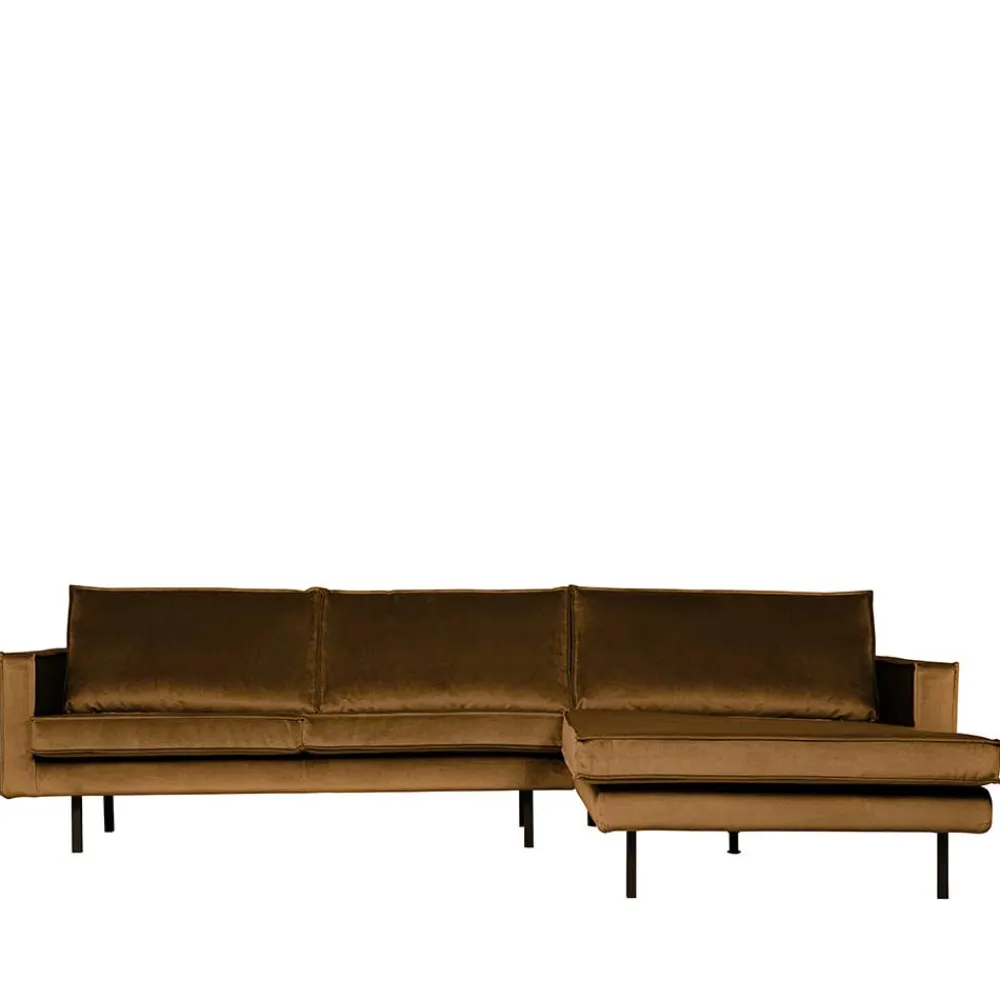 Wohnen Retro Möbel|Sofas*Wohnzimmer L Couch in Honigfarben Samt - Saguan