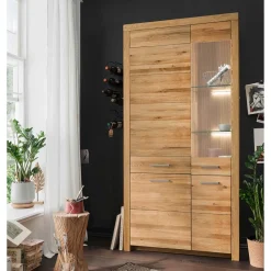 Wohnen Wohnzimmer Massivholzschrank mit Glas Einsatz - Loitons
