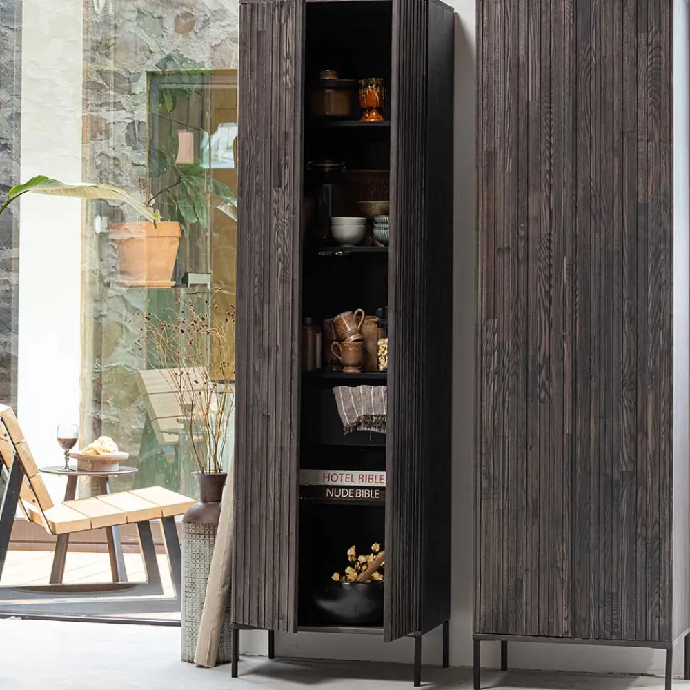 Wohnen Vitrinen|Wohnzimmer-Vitrinen*Wohnzimmer Schrank in Esche Dunkel & Schwarz - Eyes