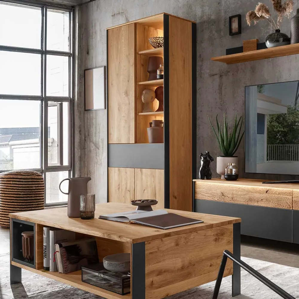 Wohnen Vitrinen|Wohnzimmer-Vitrinen*Wohnzimmer Schrank mit Beleuchtung LED - Viligrana