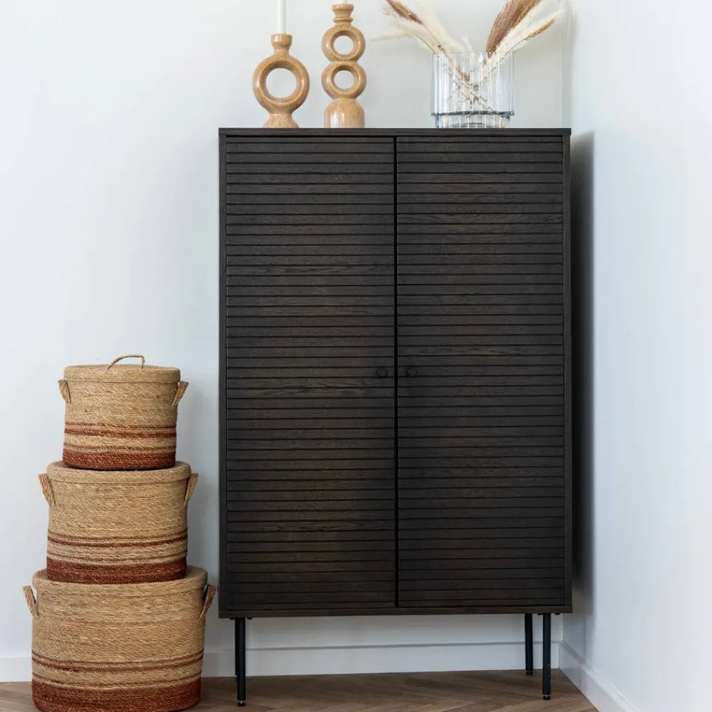 Wohnen Retro Möbel|Wohnzimmerschränke*Wohnzimmer Schrank mit dunklem Furnier in Braun - Wega