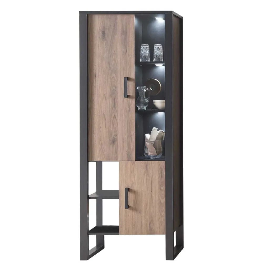 Wohnen Vitrinen|Wohnzimmer-Vitrinen*Wohnzimmer Schrank mit Glas & offenen Fächern - Dudleys