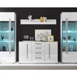 Wohnen Designermöbel|Wohnwände*Wohnzimmer Schrankwand Jetongos in Weiß Hochglanz (vierteilig)