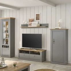 Wohnen Graue Möbel|Wohnzimmerschränke*Wohnzimmer Schränke & Regal in Lichtgrau - Buleta (vierteilig)