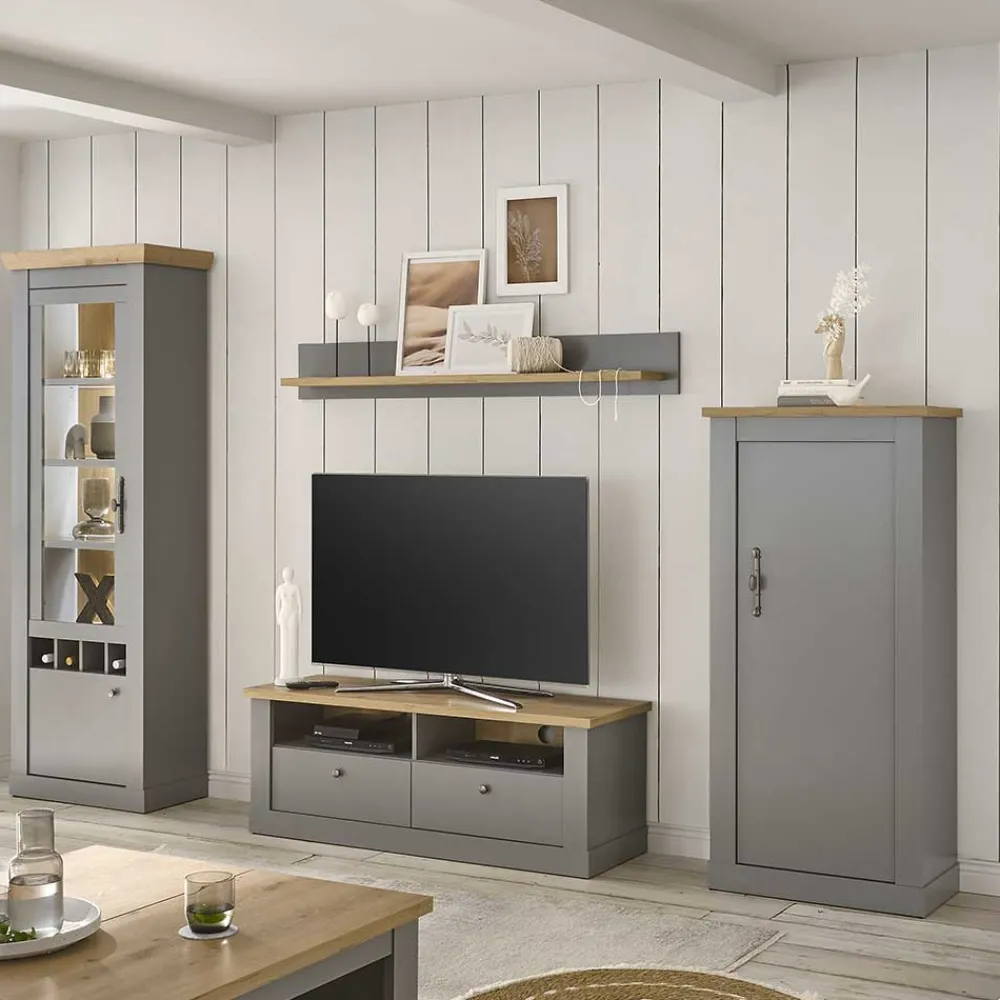 Wohnen Graue Möbel|Wohnzimmerschränke*Wohnzimmer Schränke & Regal in Lichtgrau - Buleta (vierteilig)