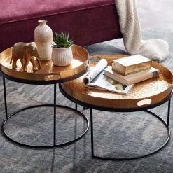 Wohnen Wohnzimmer Tablett-Tische in Gold - Viborg (zweiteilig)