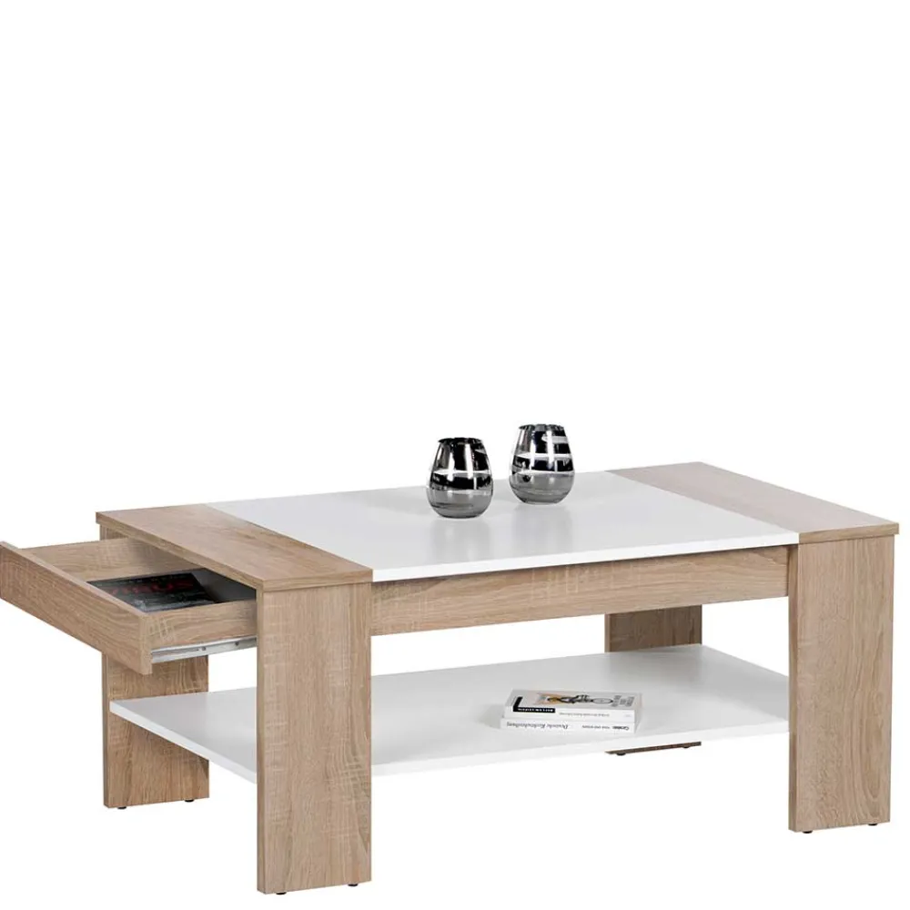 Wohnen Wohnzimmer Tisch in Weiß & Sonoma-Eiche - Dranico