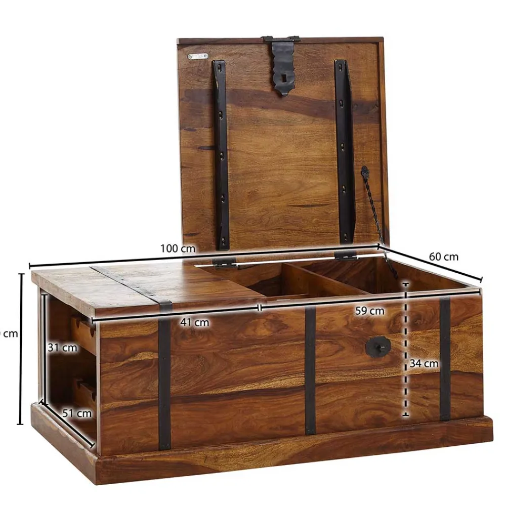 Wohnen Holztruhen*Wohnzimmer Truhentisch mit Weinregal - Ovalle