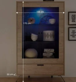 Wohnen Vitrinen|Wohnzimmer-Vitrinen*Wohnzimmer Vitrine im Eiche Dekor - Rodonda