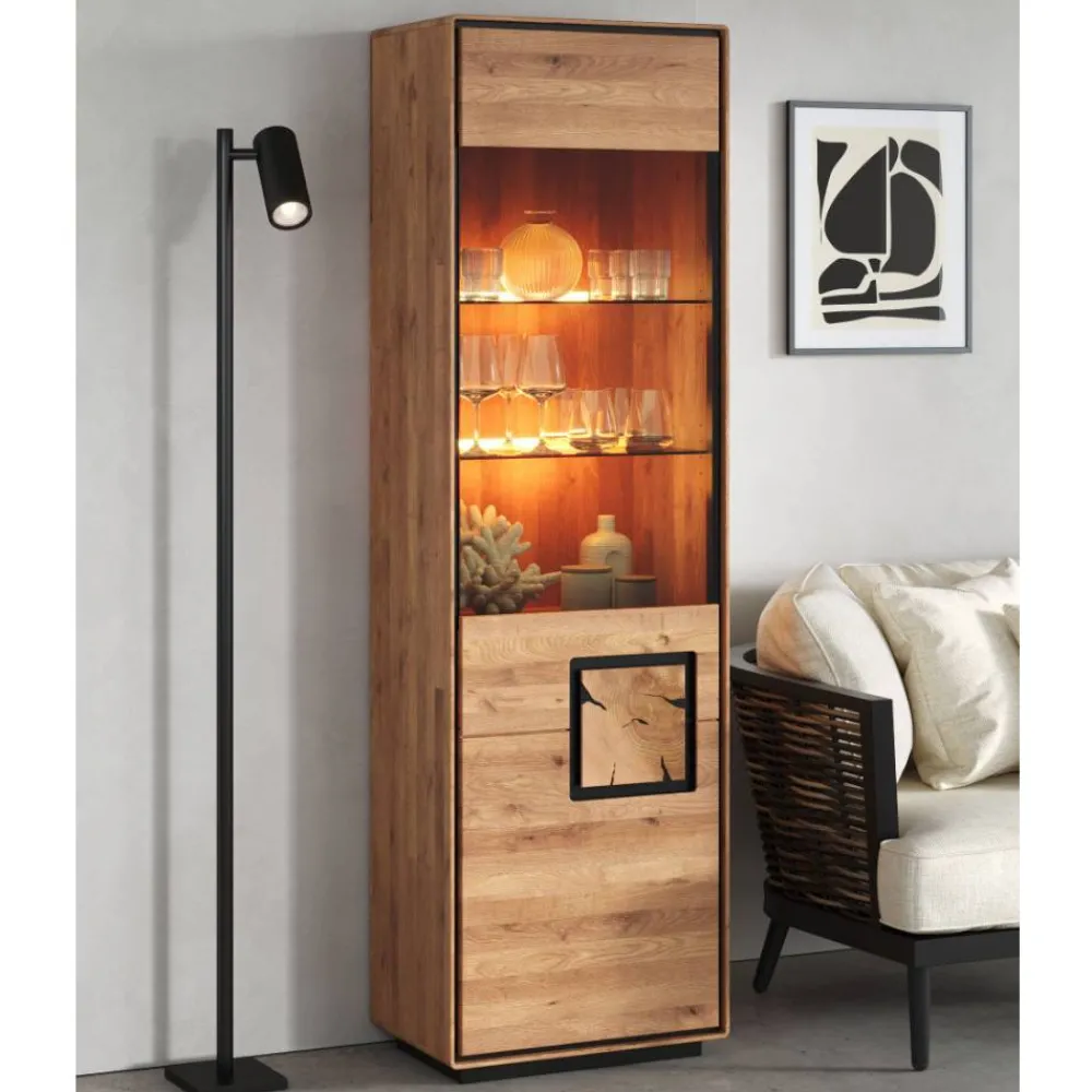 Wohnen Schwarze Möbel|Naturholzmöbel*Wohnzimmer Vitrine mit Hirnholz Applikation - Shipper